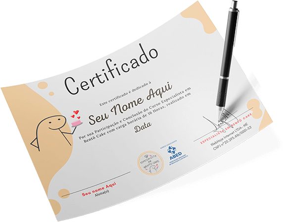 Mockup do certificado de especialista em Bentô Cake